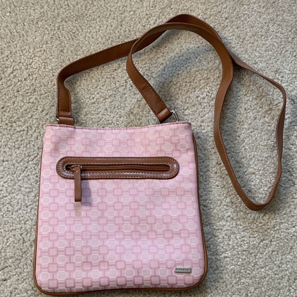 Nine West Pink & White Checkered Canvas Shoulder/Crossbody Bag